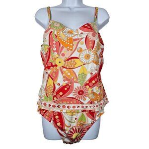Jantzen Floral Print Tankini Swimsuit Womens XL Adjustable Straps Multicolor